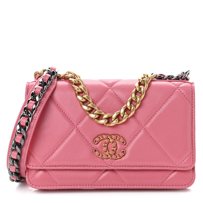 Chanel Lambskin Quilted Chanel 19 Wallet On Chain WOC Pink 1 of 10