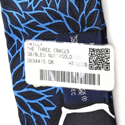 Hermes Silk The Three Graces Twilly Bleu Nuit Gold Black 4 of 4