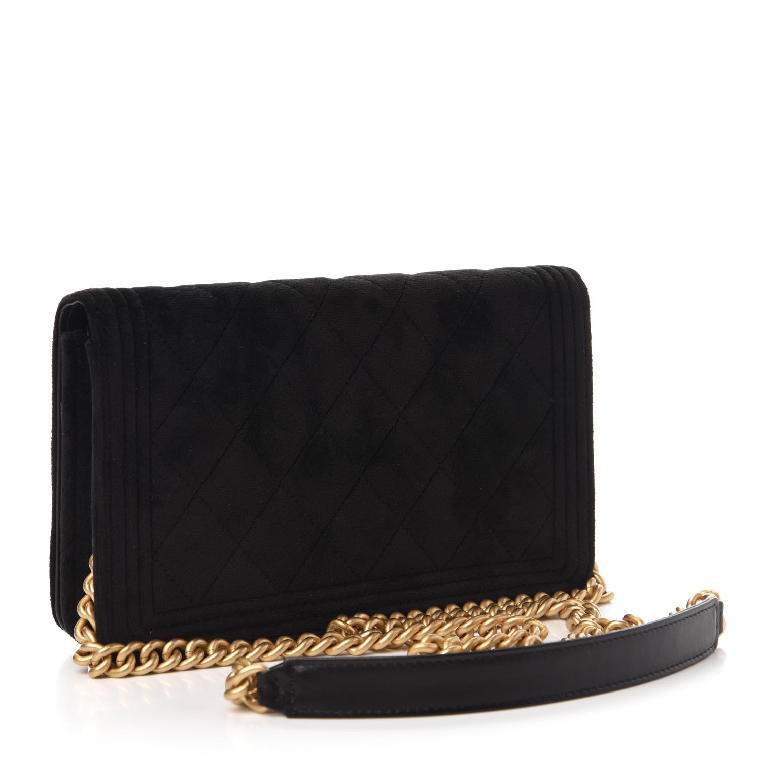 Chanel Velvet Quilted Boy Wallet On Chain WOC Black 3 of 11