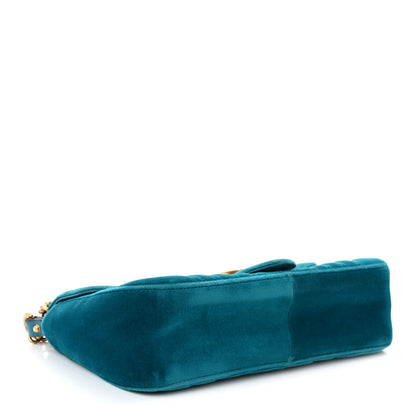 Gucci Velvet Matelasse Small GG Marmont Shoulder Bag Pavone Cyan 4 of 10