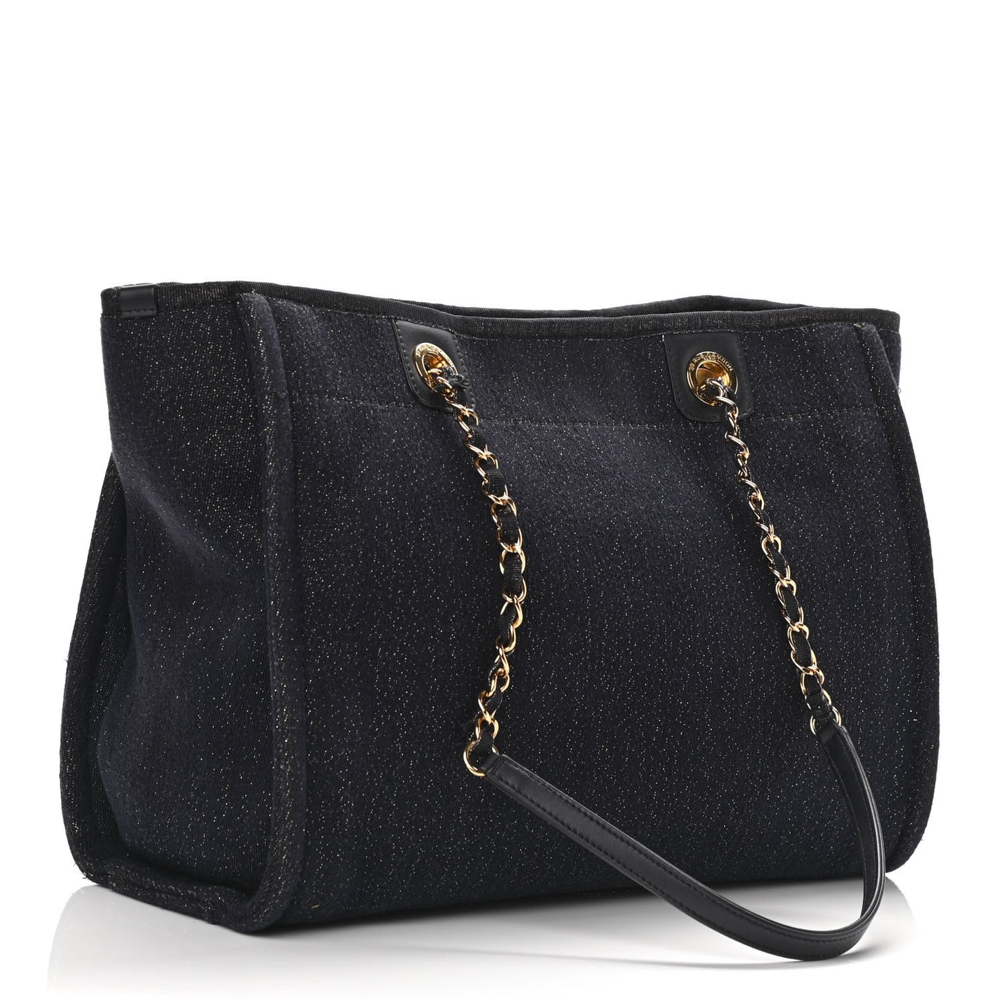 Lurex Canvas Small Deauville Tote Navy Blue Gold