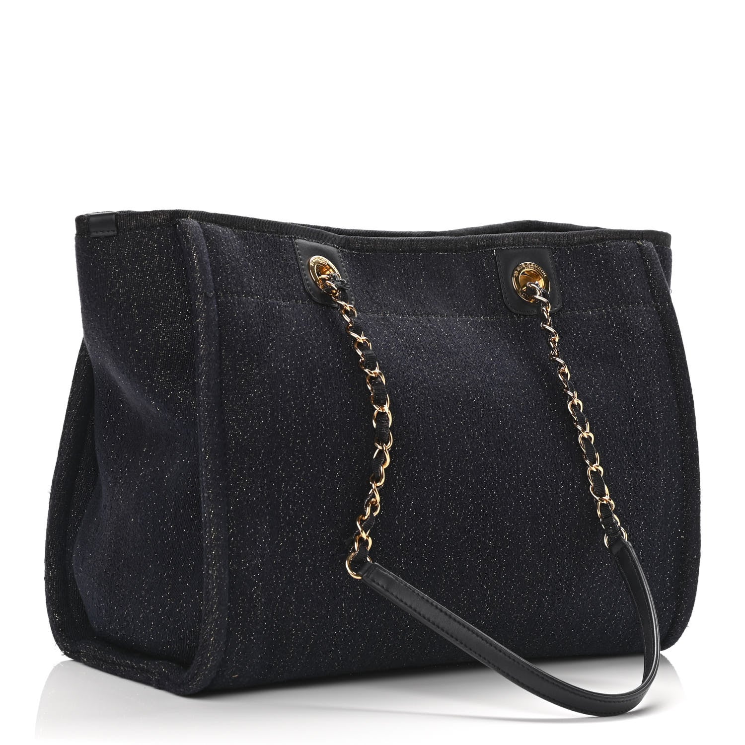 Chanel Lurex Canvas Small Deauville Tote Navy Blue Gold 3 of 10