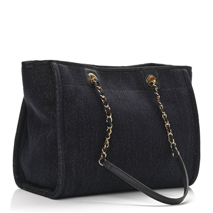 Chanel Lurex Canvas Small Deauville Tote Navy Blue Gold 3 of 10