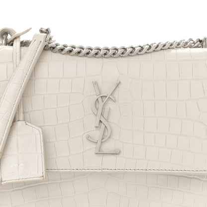 Saint Laurent Calfskin Crocodile Embossed Medium Monogram Sunset Blanc Vintage 8 of 17