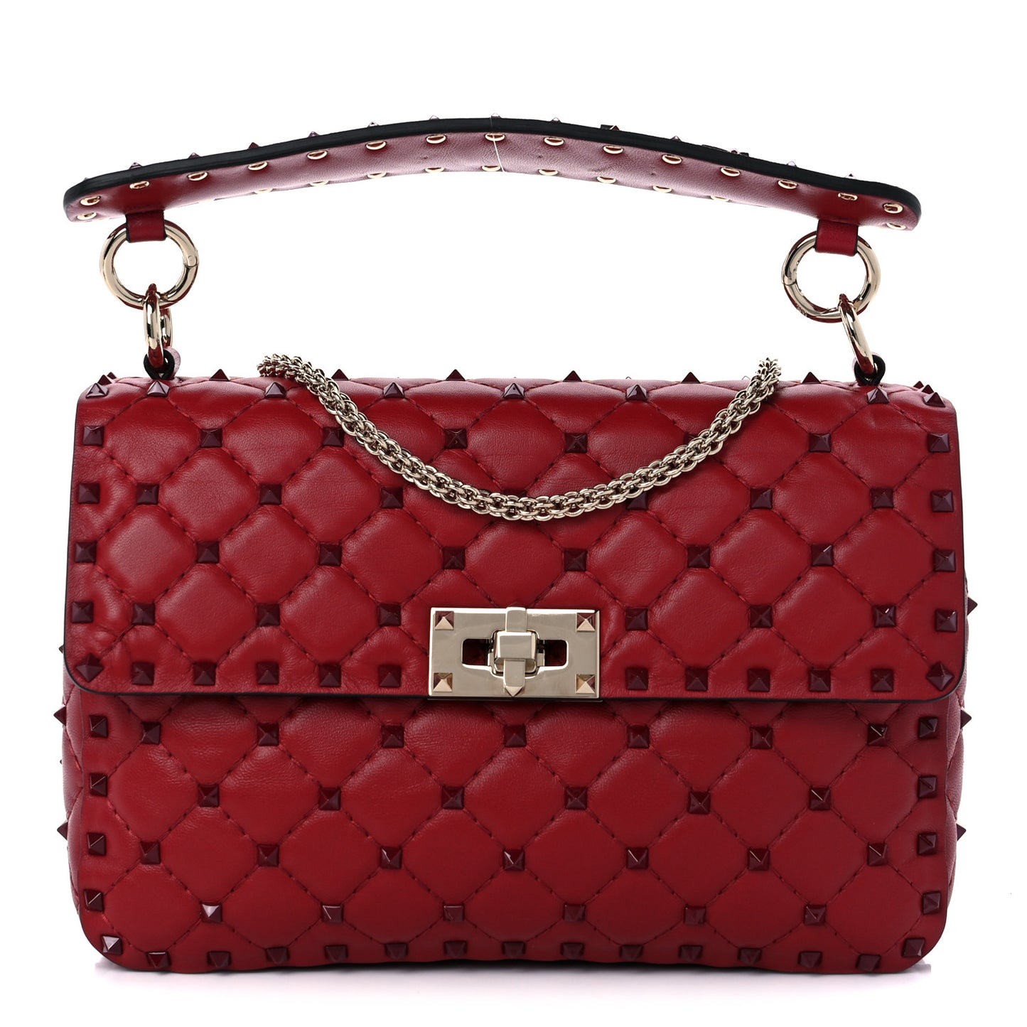 Lambskin Monochrome Medium Rockstud Spike Shoulder Bag Red