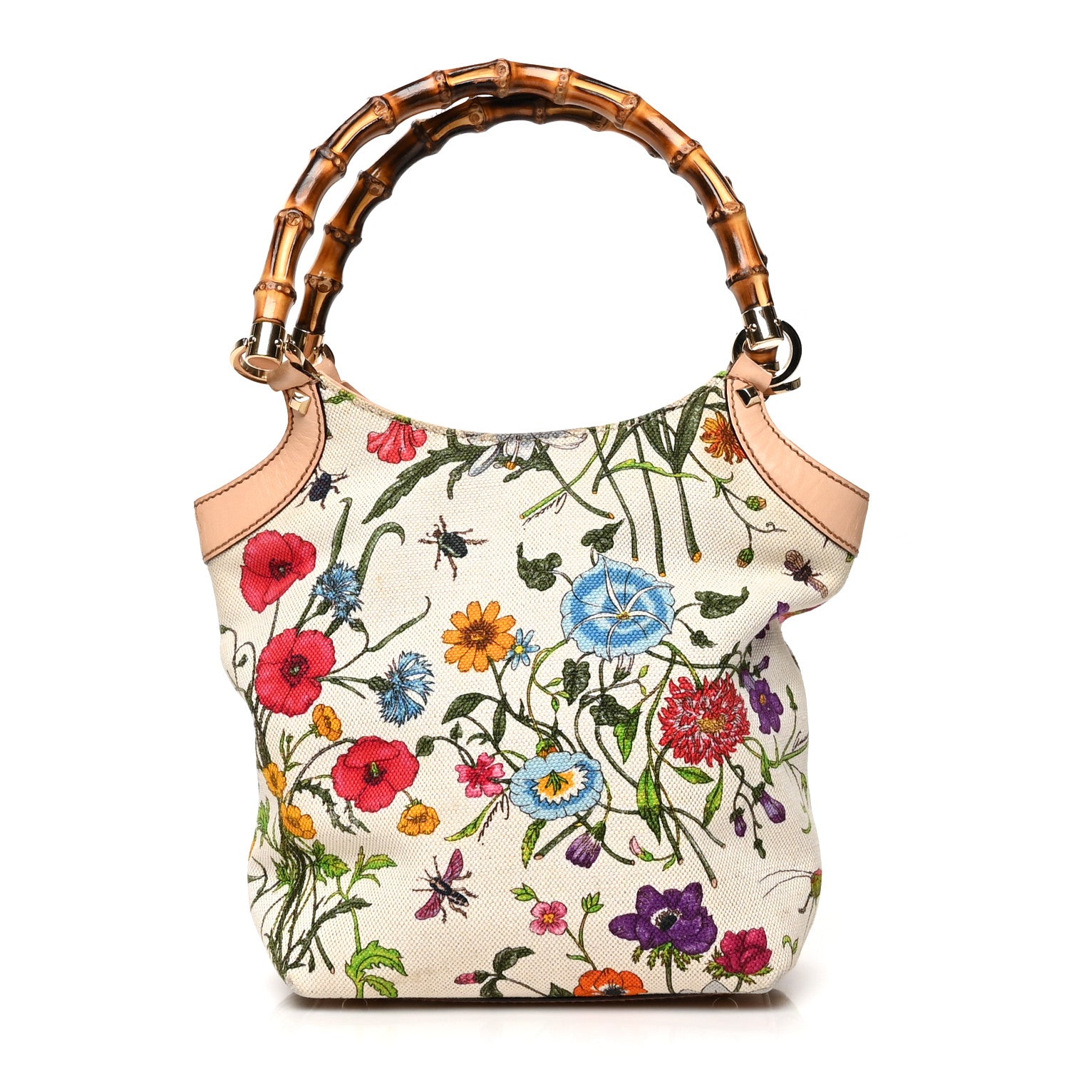 Gucci Canvas Floral Flora Bamboo Handle Bag White 1 of 11