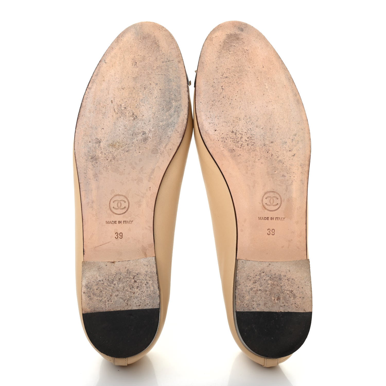 Chanel Lambskin Cap Toe CC Ballerina Flats 39 Beige Black 4 of 4