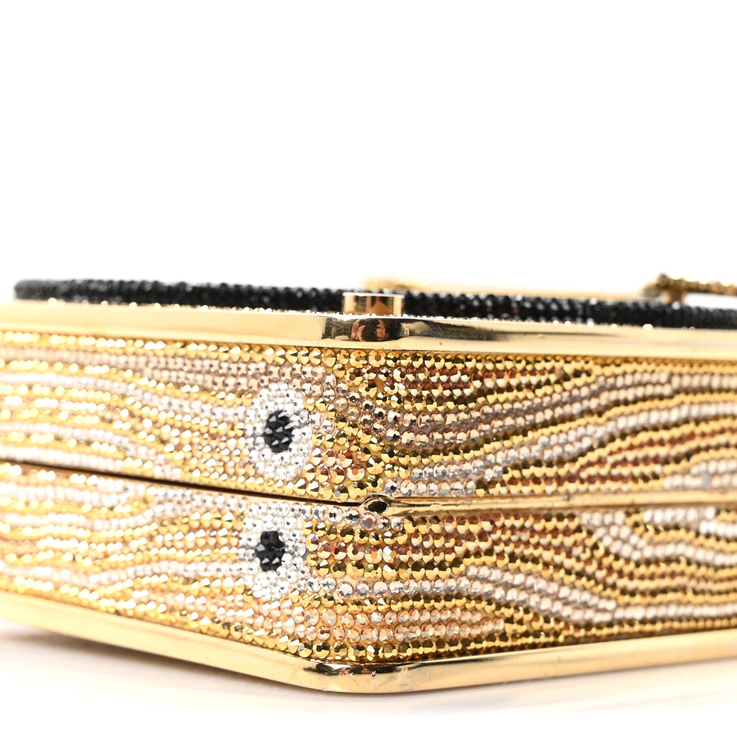 Crystal Turntable Scratch Minaudiere Clutch Champagne
