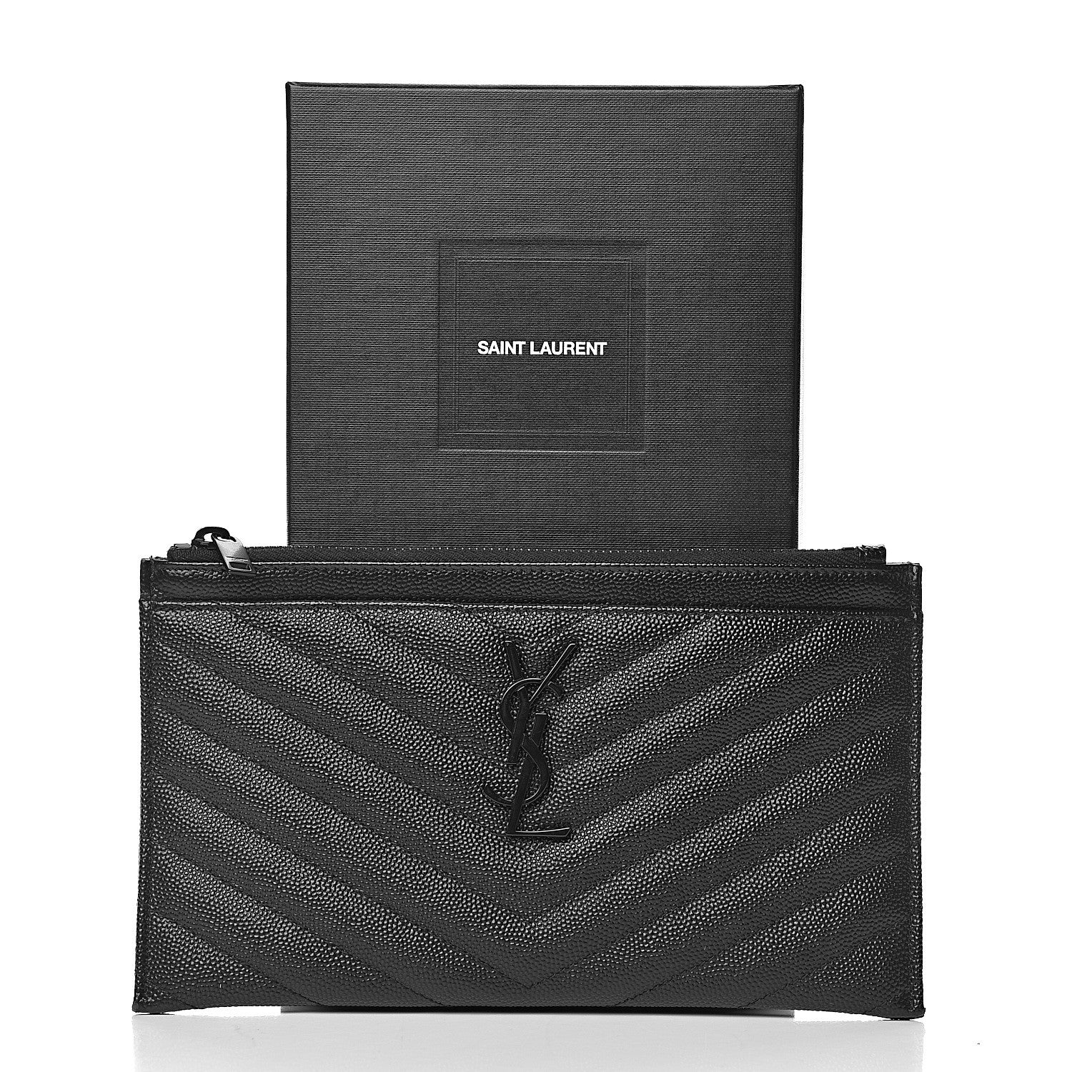 Saint Laurent Grain De Poudre Chevron Monogram Bill Pouch Black 8 of 8