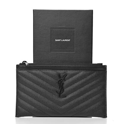 Saint Laurent Grain De Poudre Chevron Monogram Bill Pouch Black 8 of 8