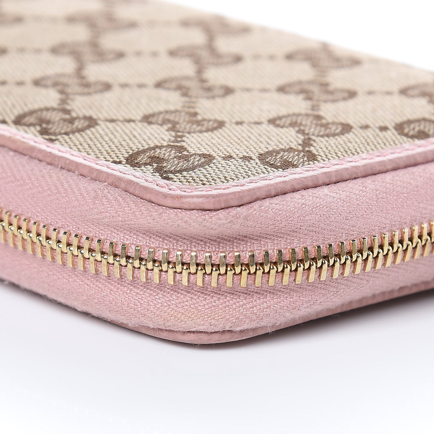 Monogram Dollar Calfskin Zip Around Compact Wallet Beige Ebony Soft Pink