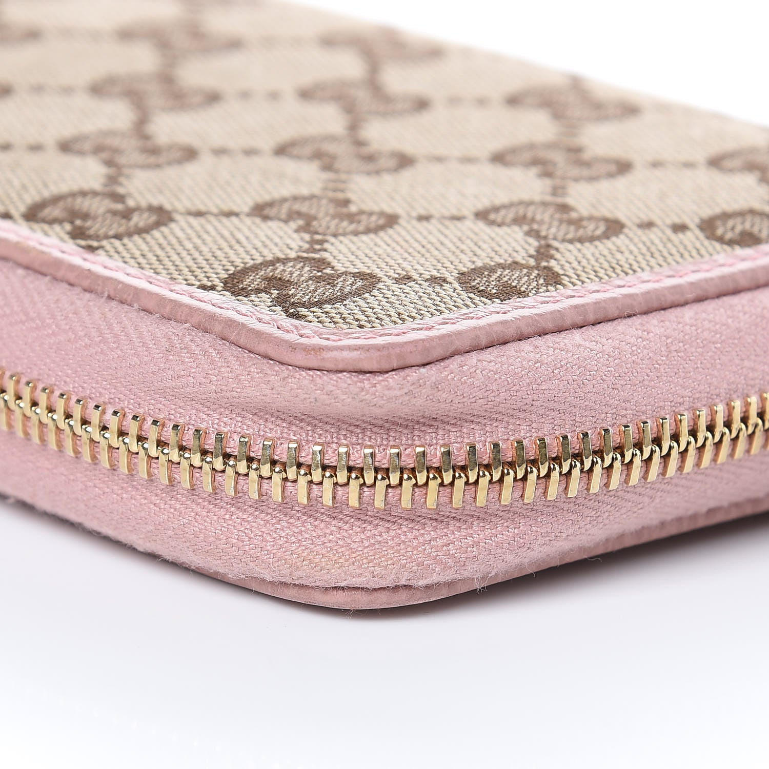 Gucci Monogram Dollar Calfskin Zip Around Compact Wallet Beige Ebony Soft Pink 11 of 13