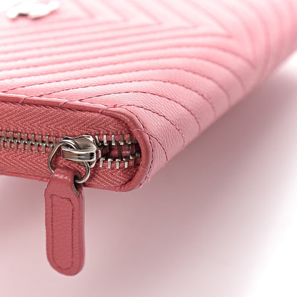 Chanel Caviar Chevron Quilted Small Zip Around Wallet Pink 11 of 15
