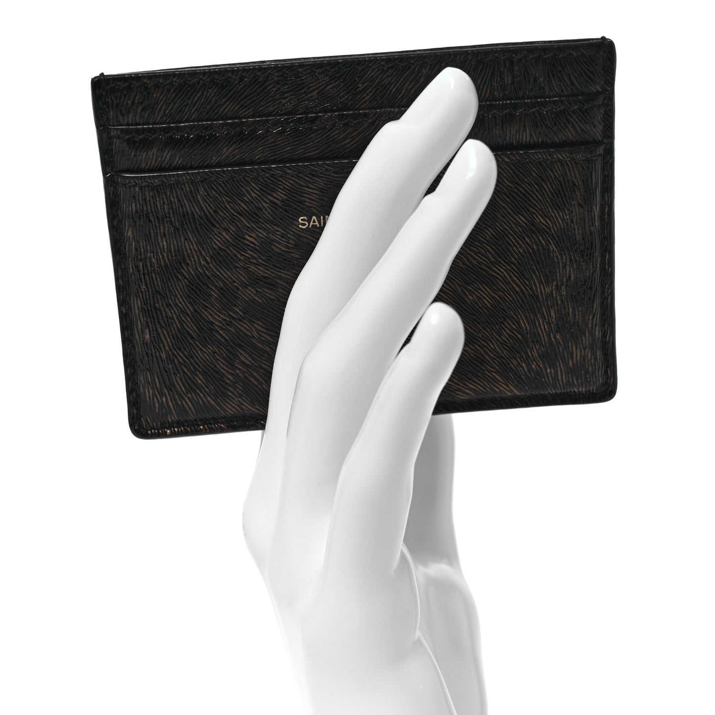 Calfskin Leopard Print Card Case Black Brown