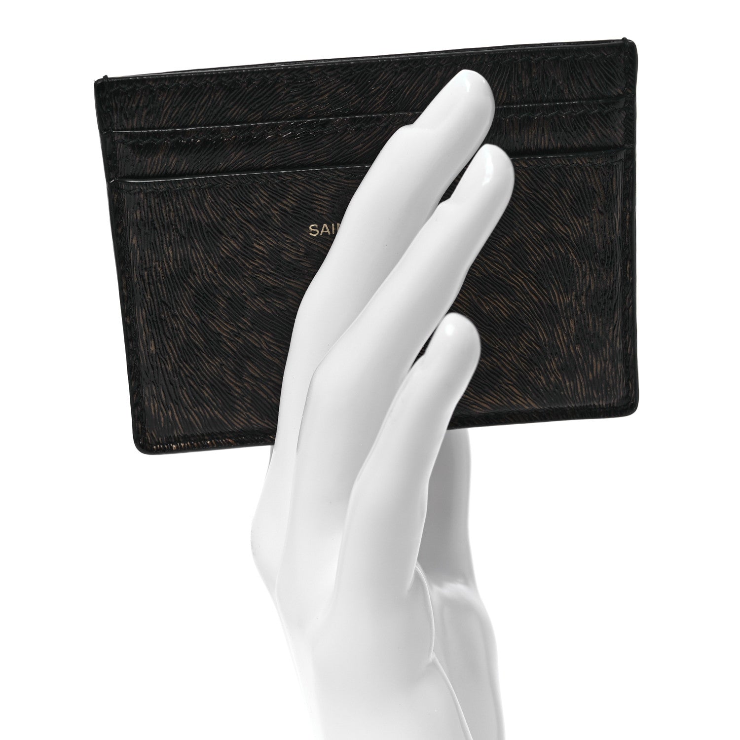 Saint Laurent Calfskin Leopard Print Card Case Black Brown 2 of 9