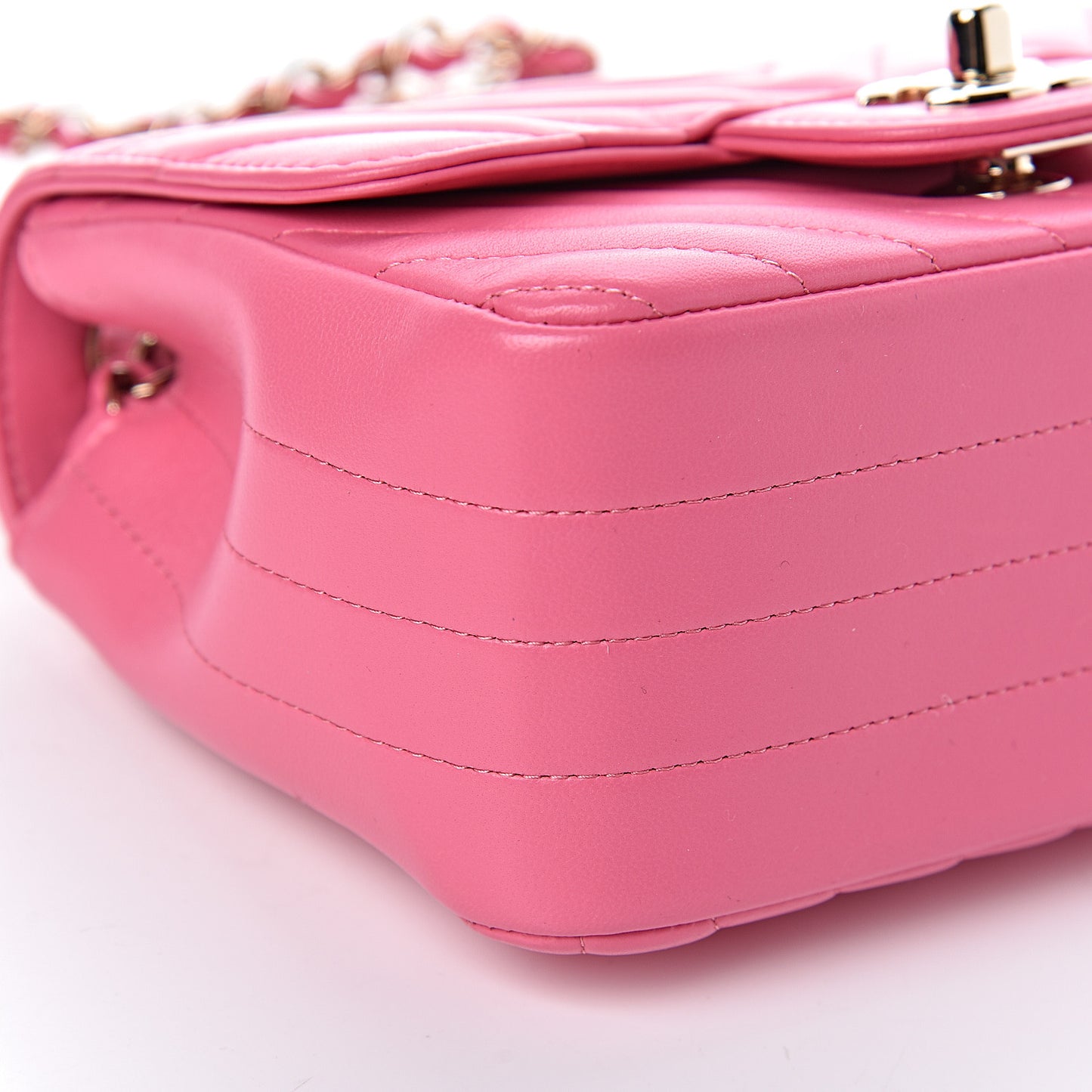 Lambskin Chevron Quilted Mini Square Flap Fuchsia