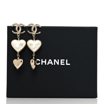 Chanel Pearl CC Double Heart Drop Earrings Gold 5 of 5