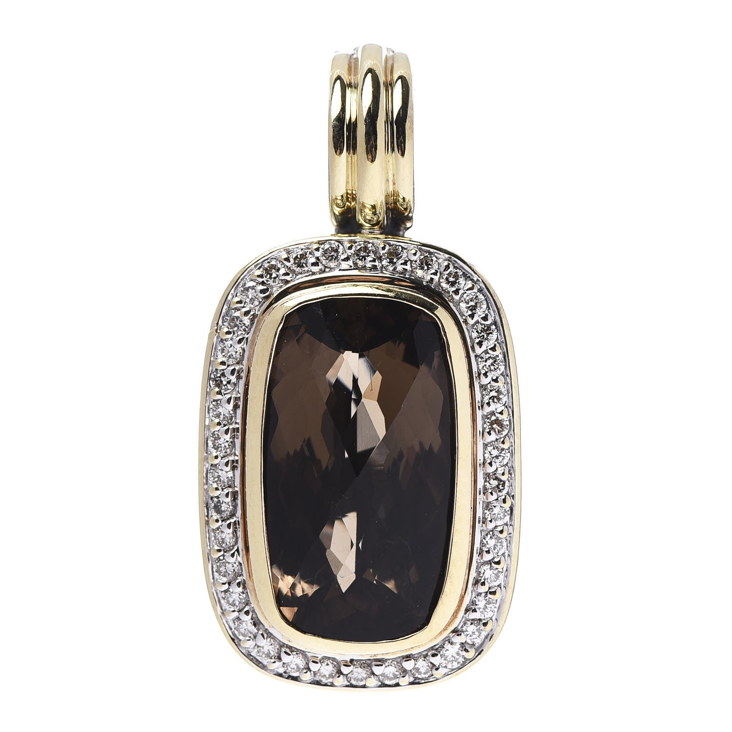 David Yurman Sterling Silver 18K Yellow Gold Diamond Smoky Quartz 18mm Albion Enhancer Pendant 1 of 4