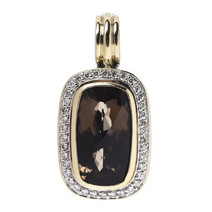 David Yurman Sterling Silver 18K Yellow Gold Diamond Smoky Quartz 18mm Albion Enhancer Pendant 1 of 4
