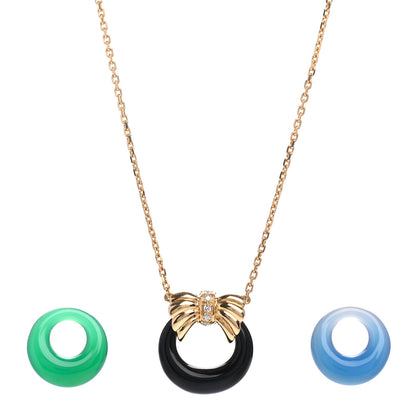 Van Cleef & Arpels 18K Yellow Gold Diamond Onyx Green Chalcedony Blue Chalcedony Interchangeable Bow Door Knocker Necklace 4 of 5