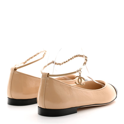 Chanel Lambskin Cap Toe Ankle Chain Ballerina Flats 36 Beige Black 4 of 9