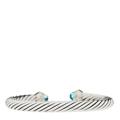 David Yurman Sterling Silver 14K Yellow Gold Blue Topaz 7mm Cable Classics Bracelet 2 of 3