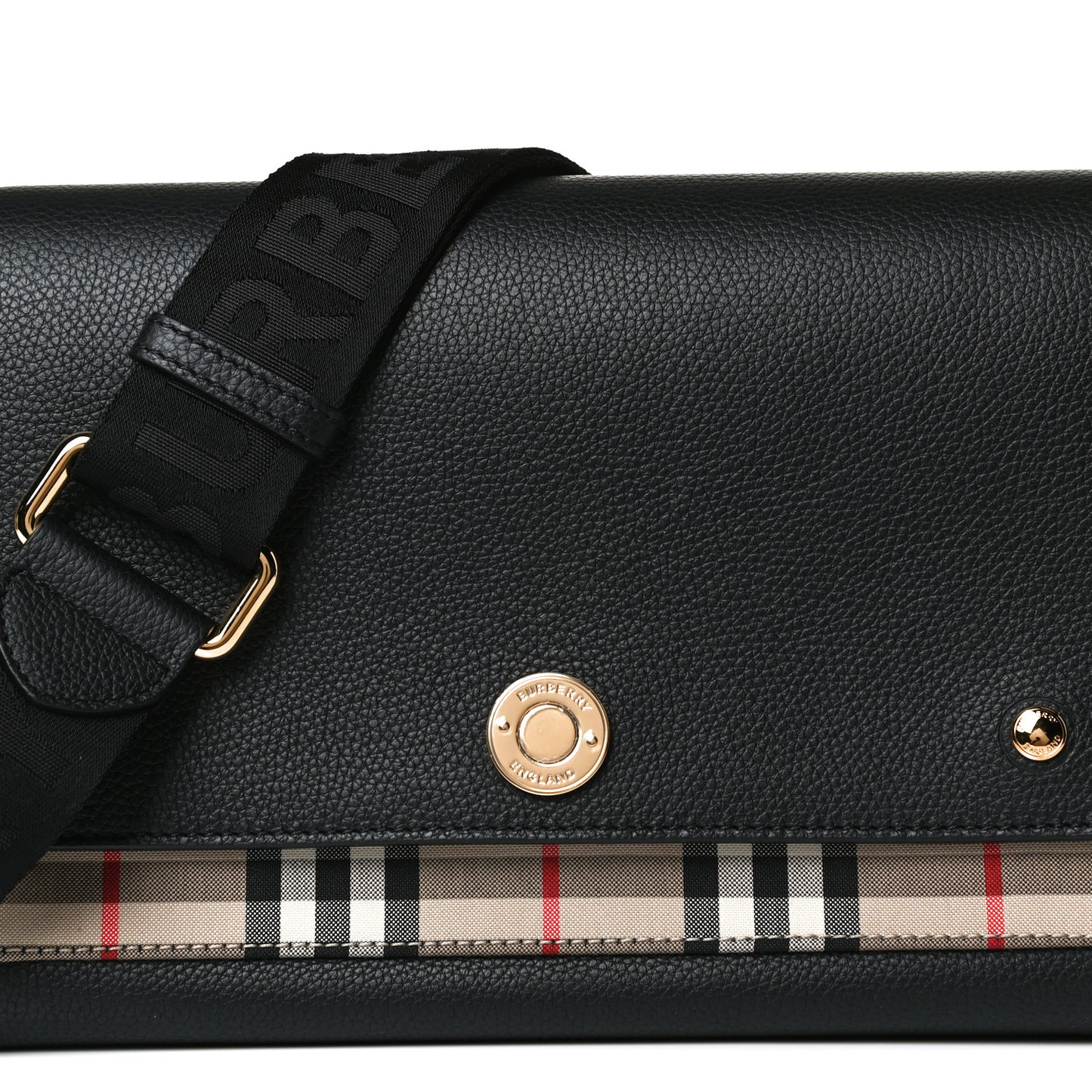 Grainy Calfskin Vintage Check Note Crossbody Bag Black