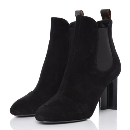 Louis Vuitton Suede Monogram Uniformes Cap Toe Chelsea 80mm Ankle Boots 37.5 Black 3 of 7