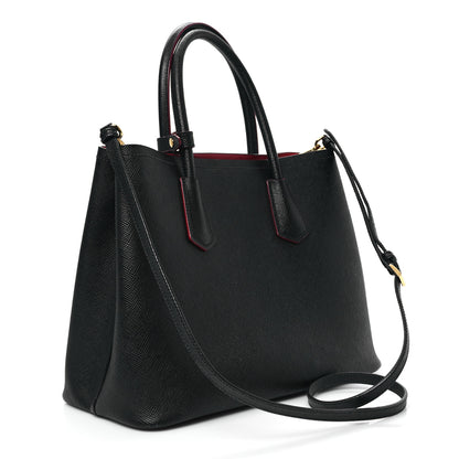 Prada Saffiano Cuir Medium Double Bag Black Fuoco 3 of 12