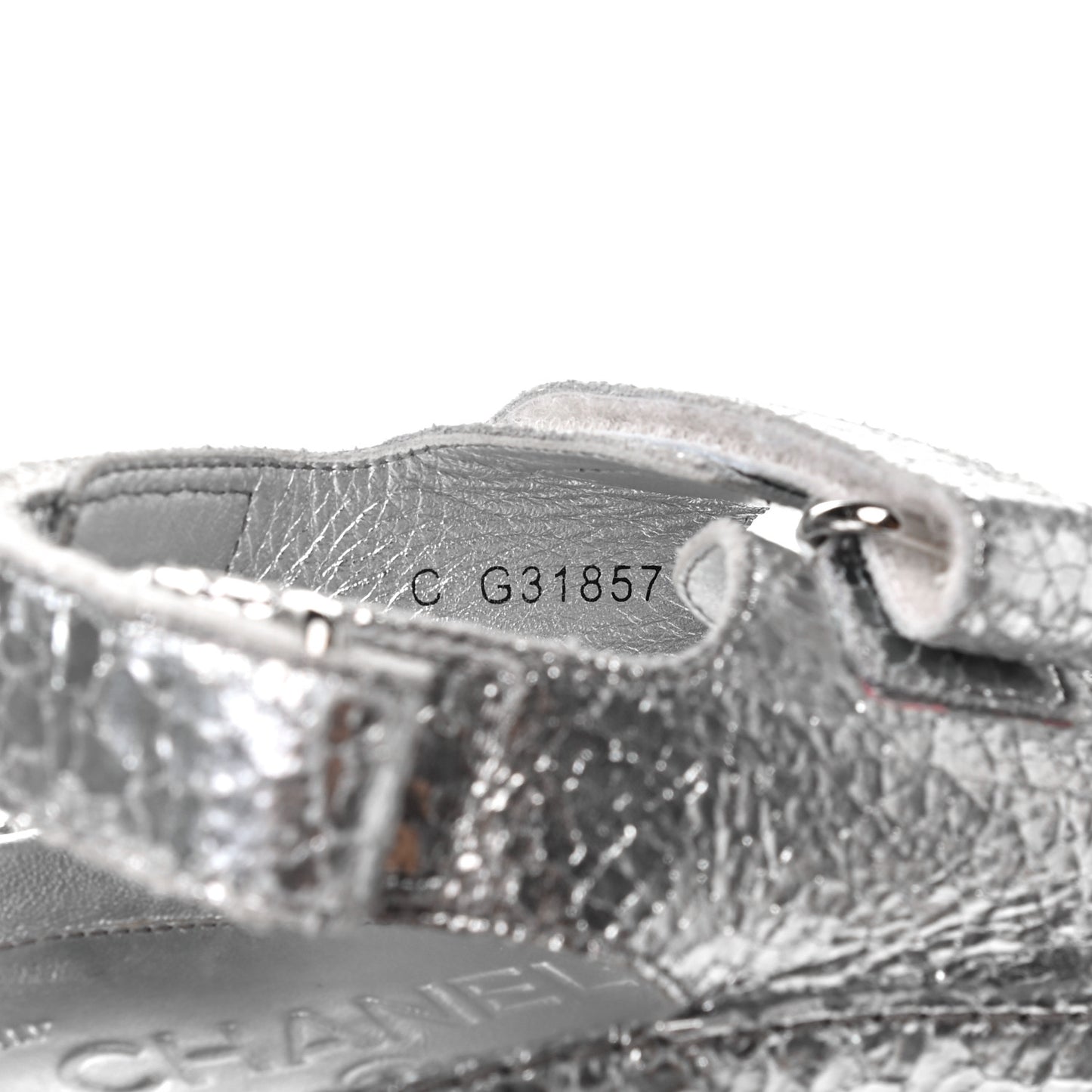 Metallic Crackled Calfskin Velcro Dad Sandals 36 Silver