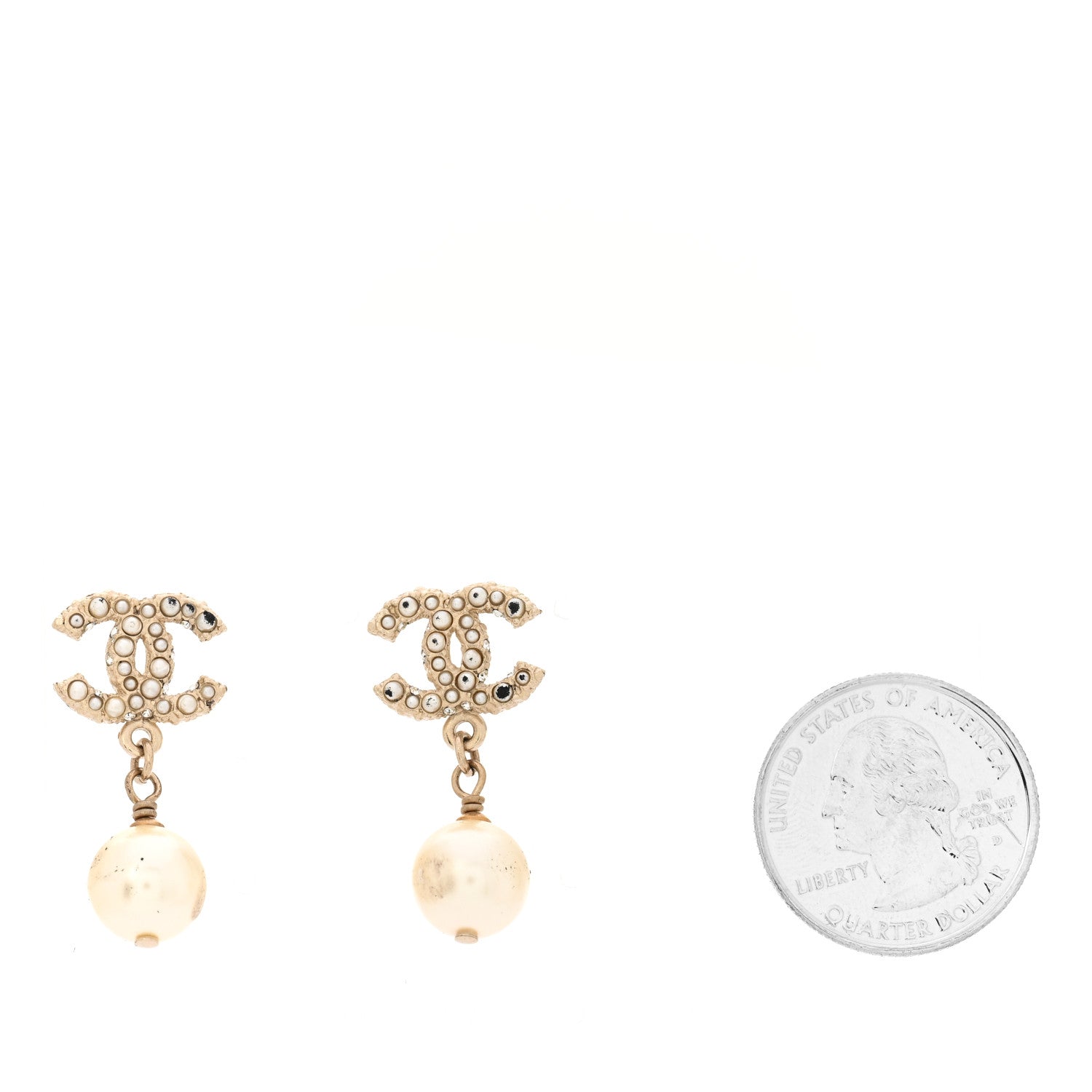 Chanel Crystal Pearl CC Drop Earrings Gold 1 of 6