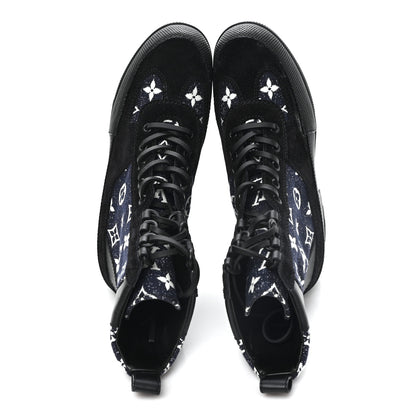 Louis Vuitton Calfskin Monogram Denim Laureate Platform Desert Boots 37 Navy Blue 2 of 9
