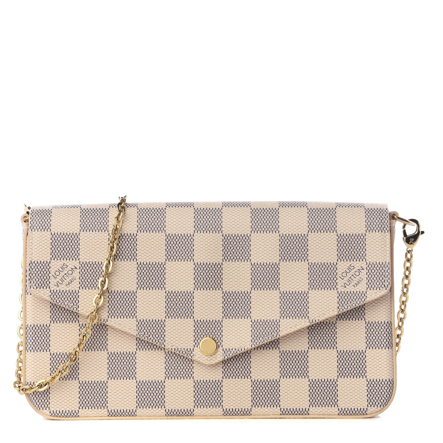 Damier Azur Pochette Felicie Chain Wallet Rose Ballerine