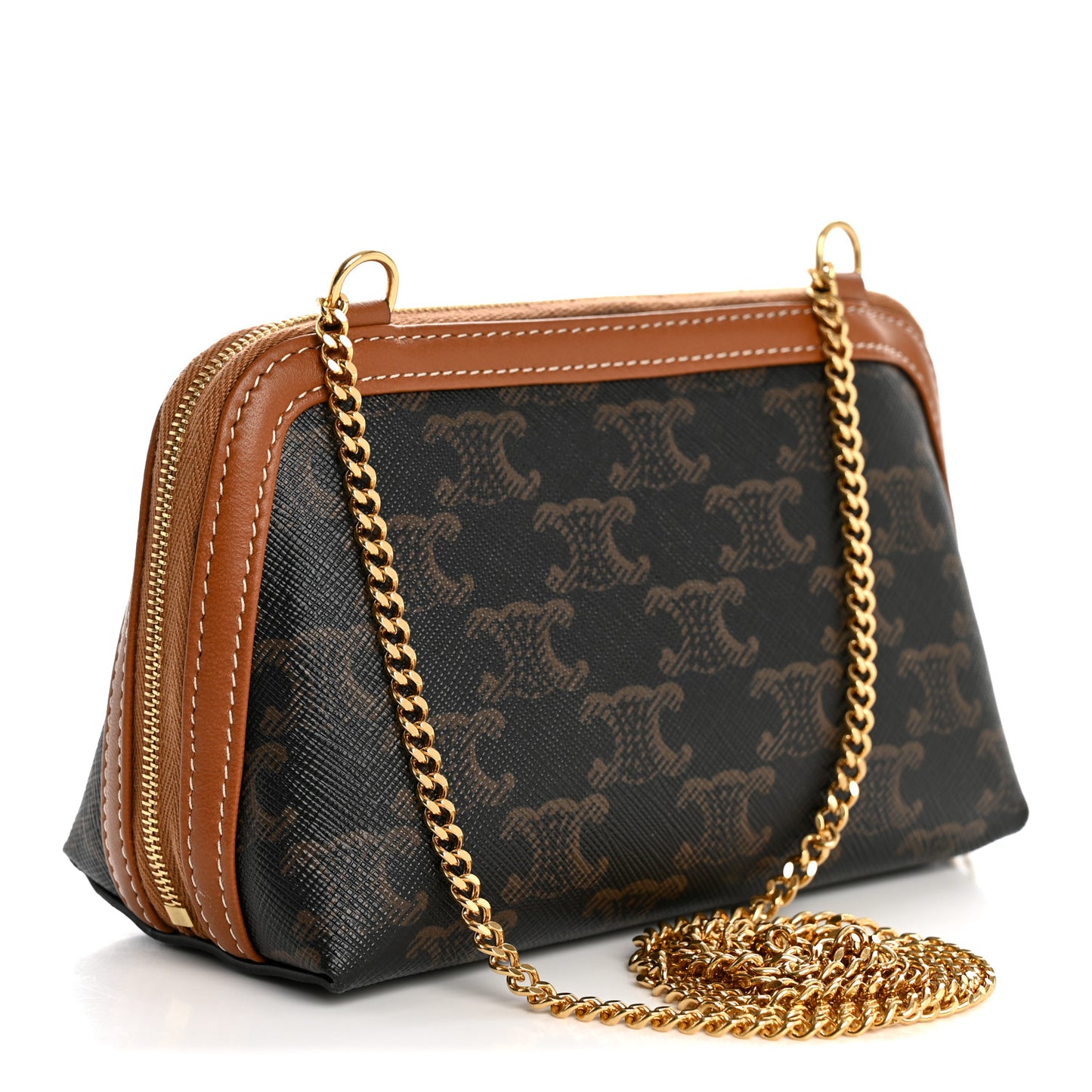 Triomphe Canvas Lambskin Clutch On Chain Tan