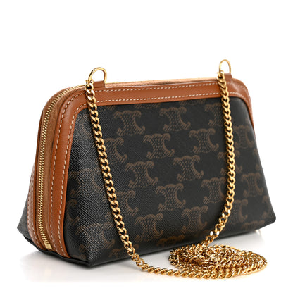 Celine Triomphe Canvas Lambskin Clutch On Chain Tan 3 of 12