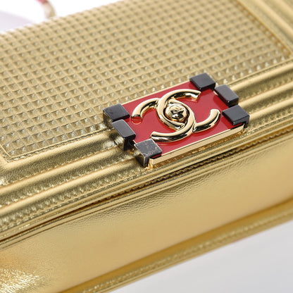 Chanel Metallic Lambskin Embossed Small Cube Boy Flap Gold 9 of 15