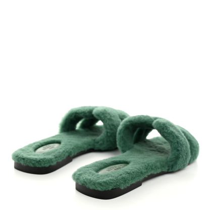 Hermes Woolskin Oran Sandals 41 Vert Anglais 4 of 8