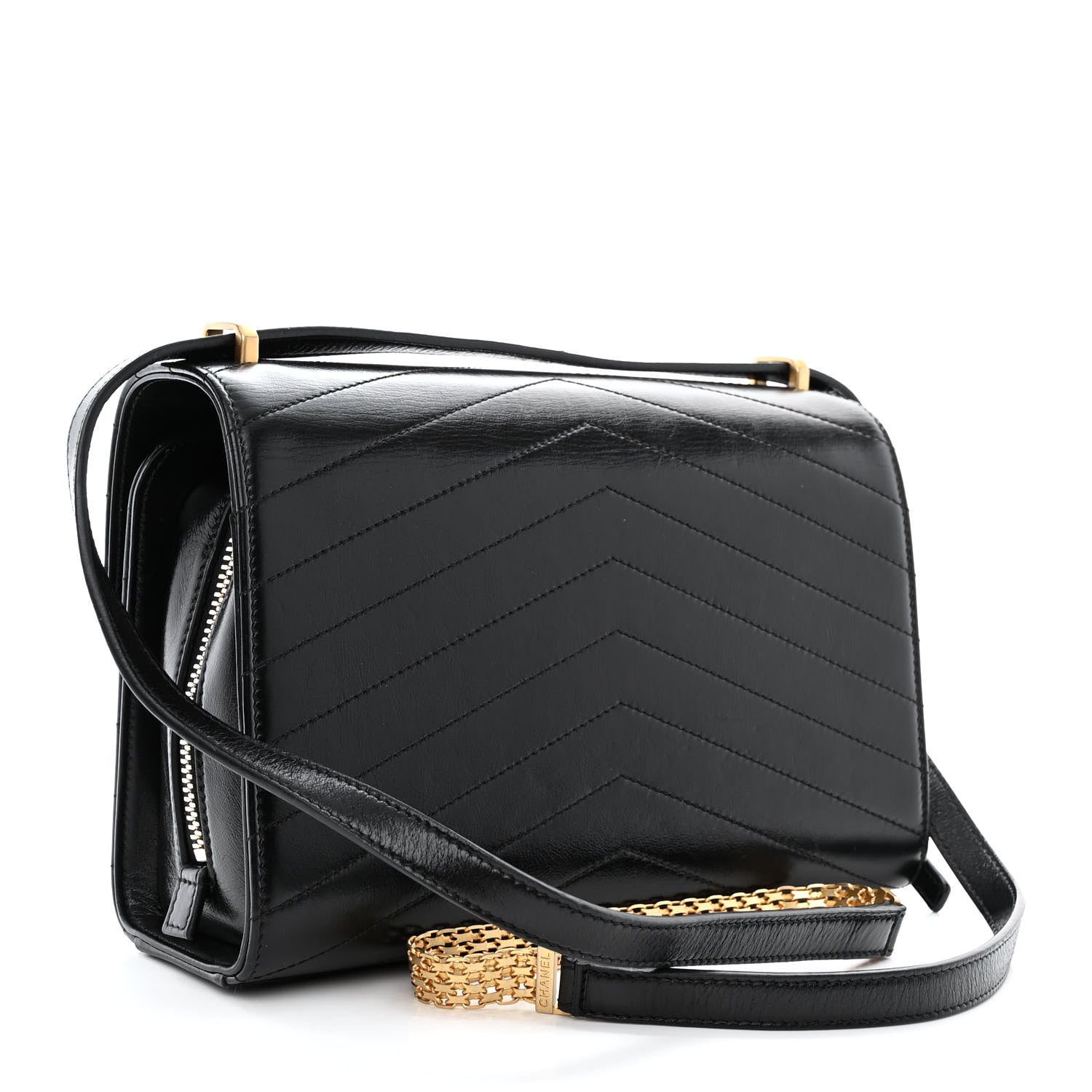 Chanel Calfskin Chevron Quilted Medal Flap Black 3 of 10