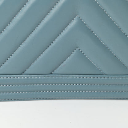 Chanel Calfskin Chevron Quilted Medium Boy Flap Blue 17 of 19