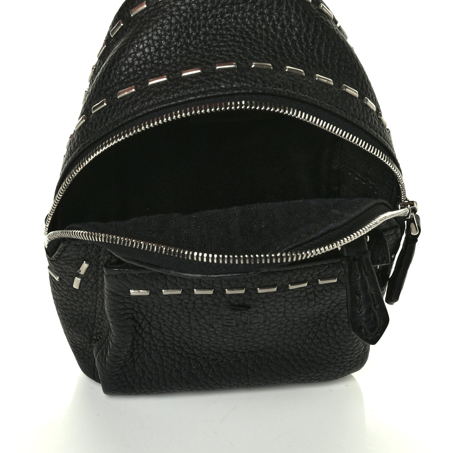 Cuoio Romano Metal Stitch Mini Backpack Charm Black