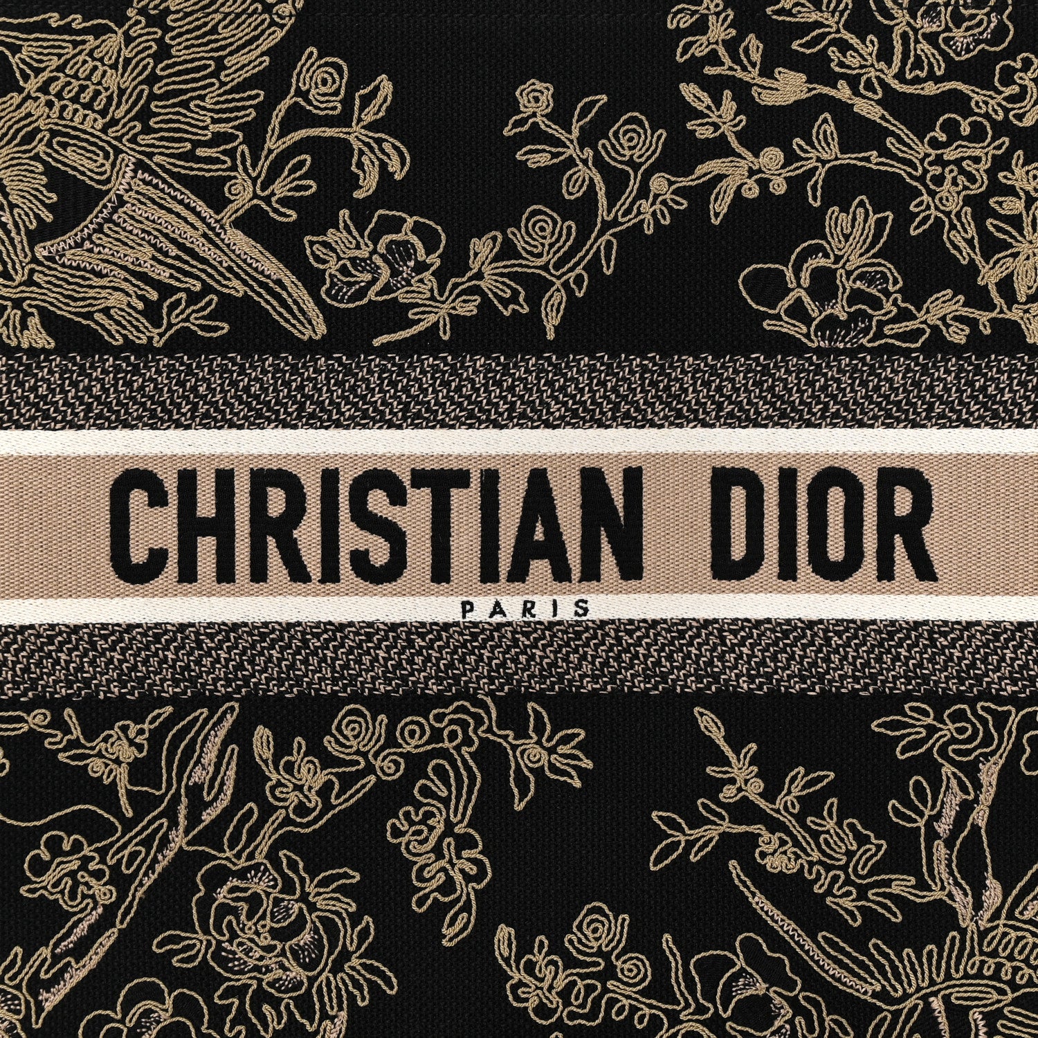 Christian Dior Canvas Embroidered Large Ornamental Cornely Book Tote Black Beige 8 of 10