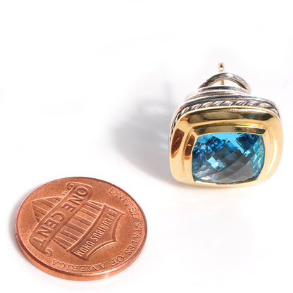 David Yurman Sterling Silver 18K Yellow Gold Blue Topaz 11mm Albion Earrings 2 of 5