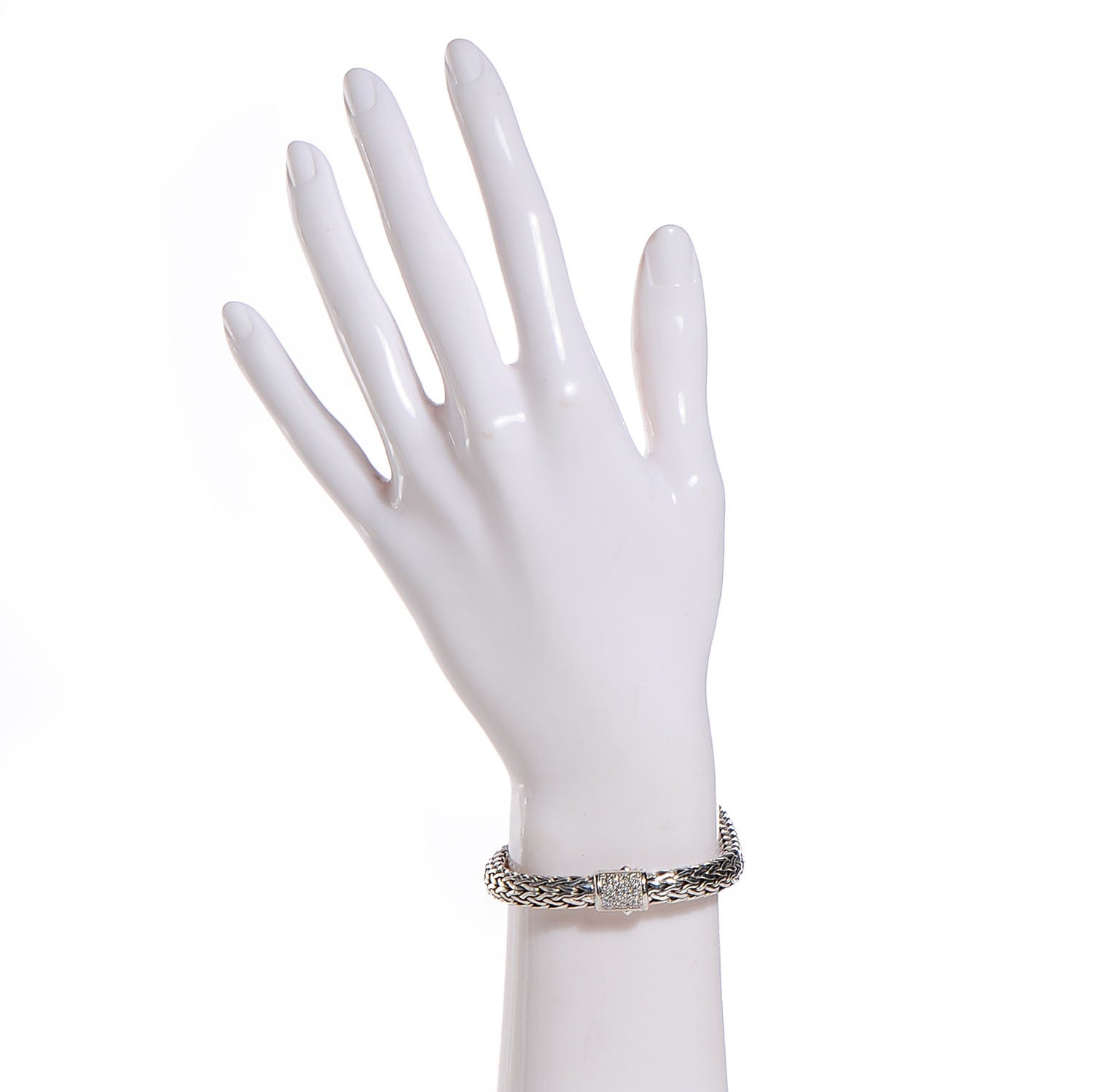 John Hardy Sterling Silver Pave Diamond Medium Classic Chain Clasp Bracelet 2 of 7