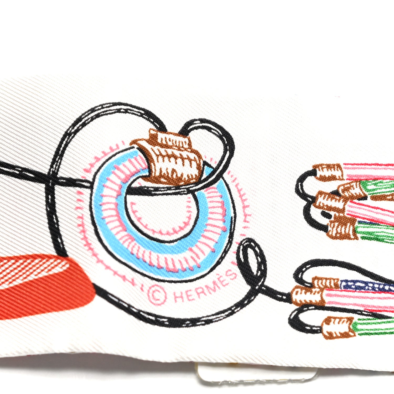 Hermes Silk Chevaloscope Neon Twilly White Bleu Rouge 3 of 5
