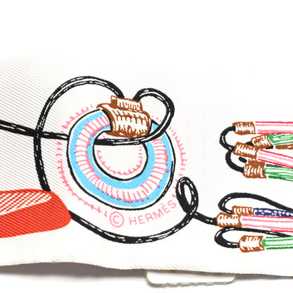 Hermes Silk Chevaloscope Neon Twilly White Bleu Rouge 3 of 5