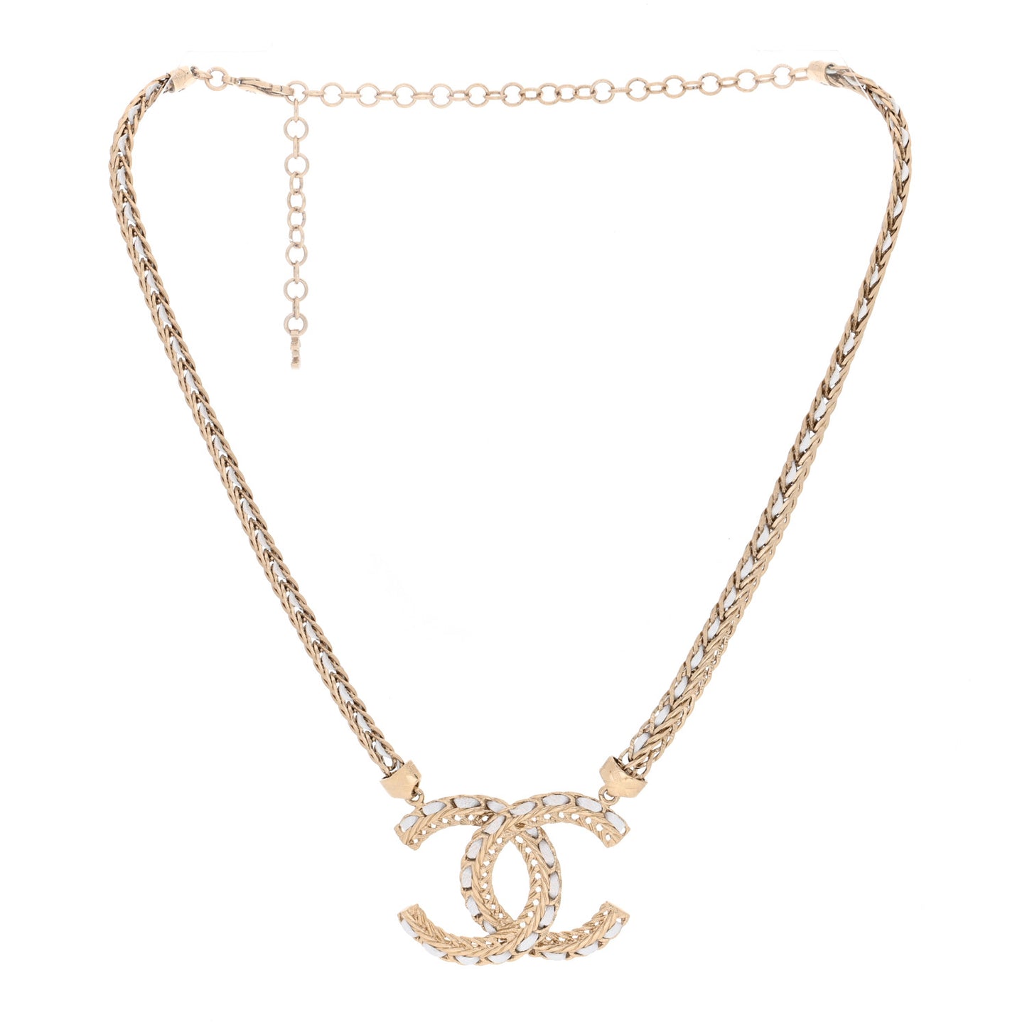 Metal Lambskin CC Chain Necklace Gold White