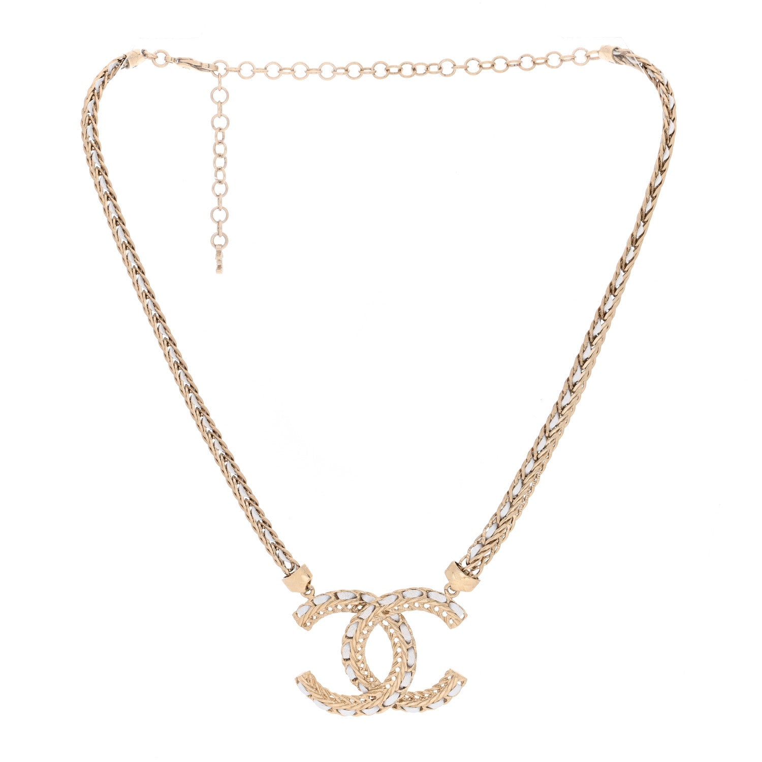 Chanel Metal Lambskin CC Chain Necklace Gold White 3 of 4