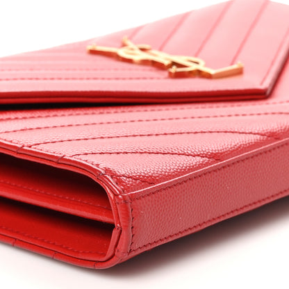 Saint Laurent Grain De Poudre Matelasse Chevron Monogram Chain Wallet Red 9 of 13