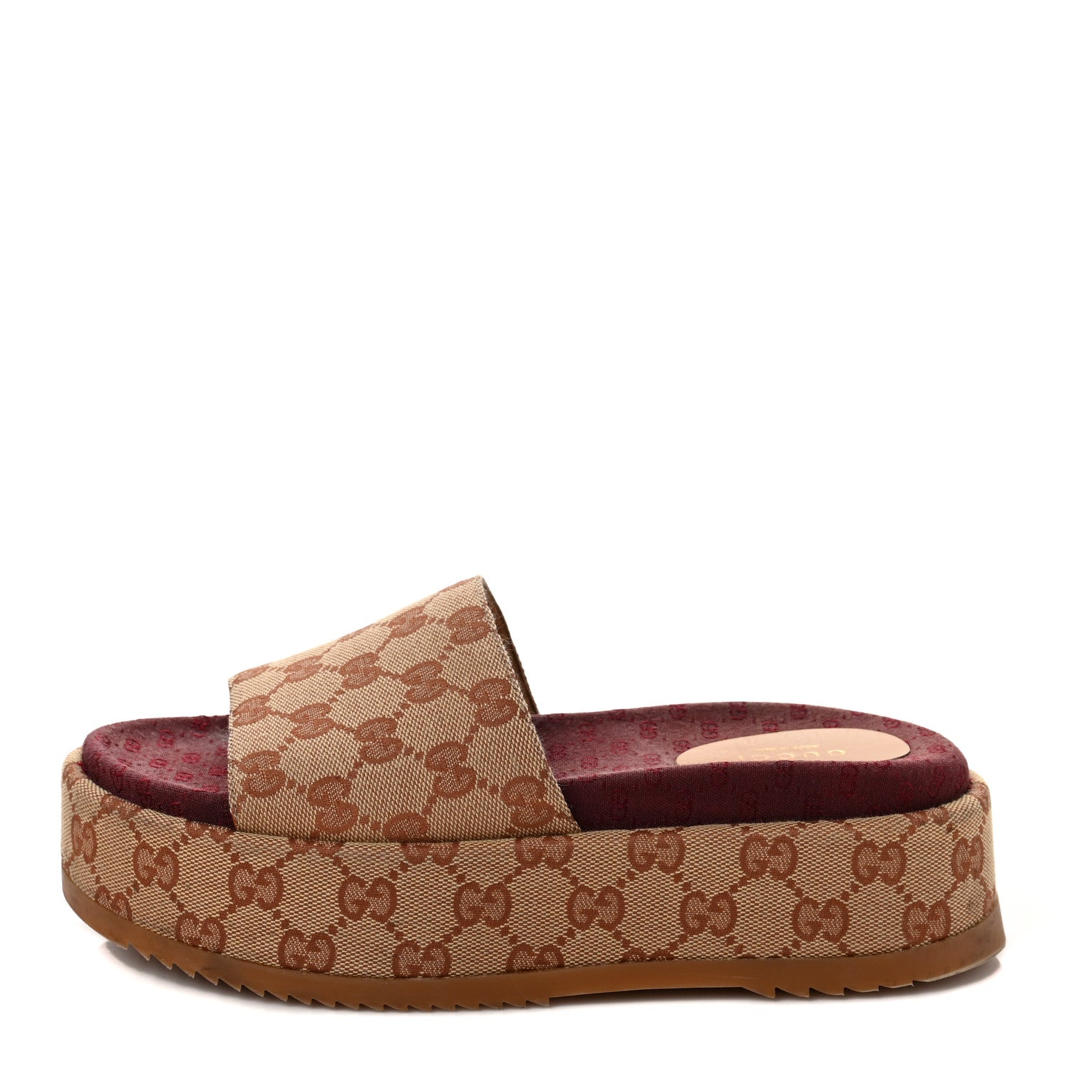 Gucci Canvas GG Monogram Angelina Platform Slide Sandals 37 Beige Ruggine 1 of 8