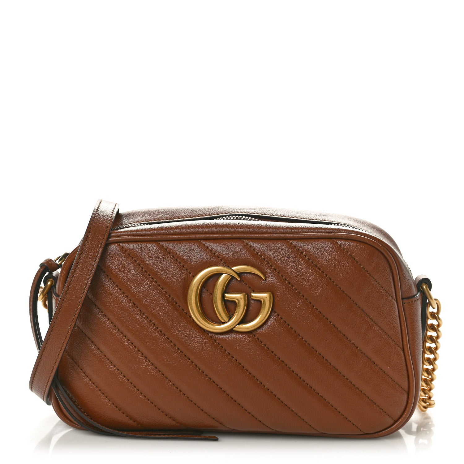 Gucci Glazed Calfskin Matelasse Diagonal Small GG Marmont Chain Shoulder Bag Cuir 1 of 10